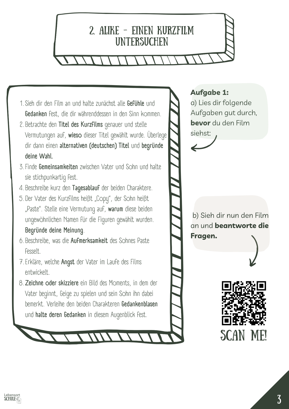 Projektheft "Schule geht auch anders - aber wie?": Einen Kurzfilm untersuchen