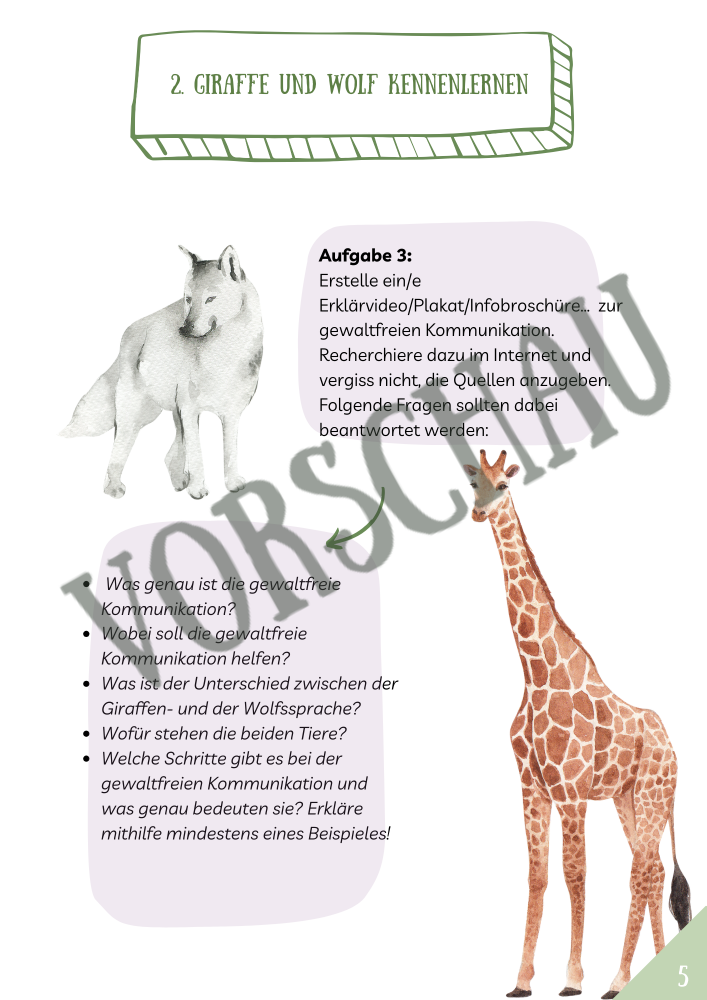 Giraffe und Wolf kennenlernen