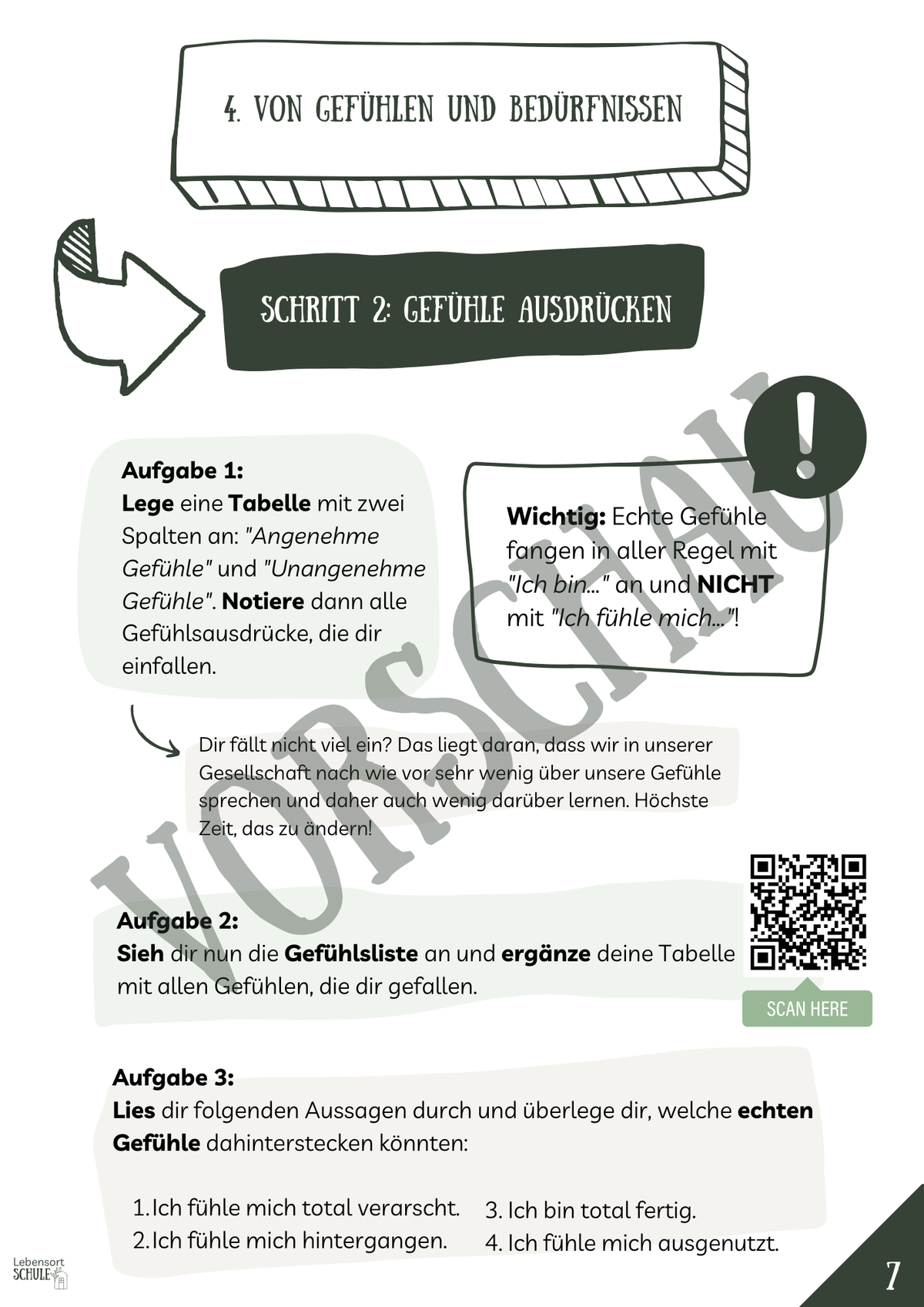 Projektheft "Die gewaltfreie Kommunikation": Schritt 2 - Gefühle ausdrücken