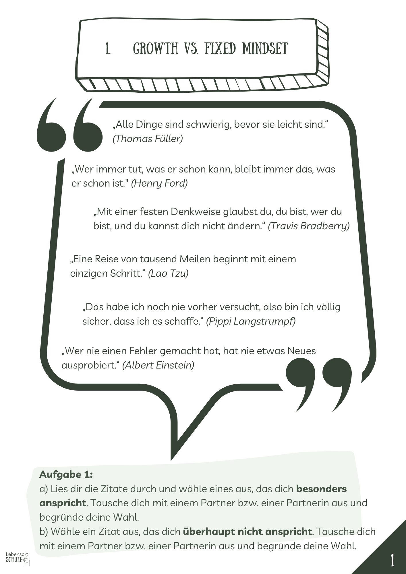 Projektheft "Die Macht des Mindsets": Growth vs. Fixed Mindset