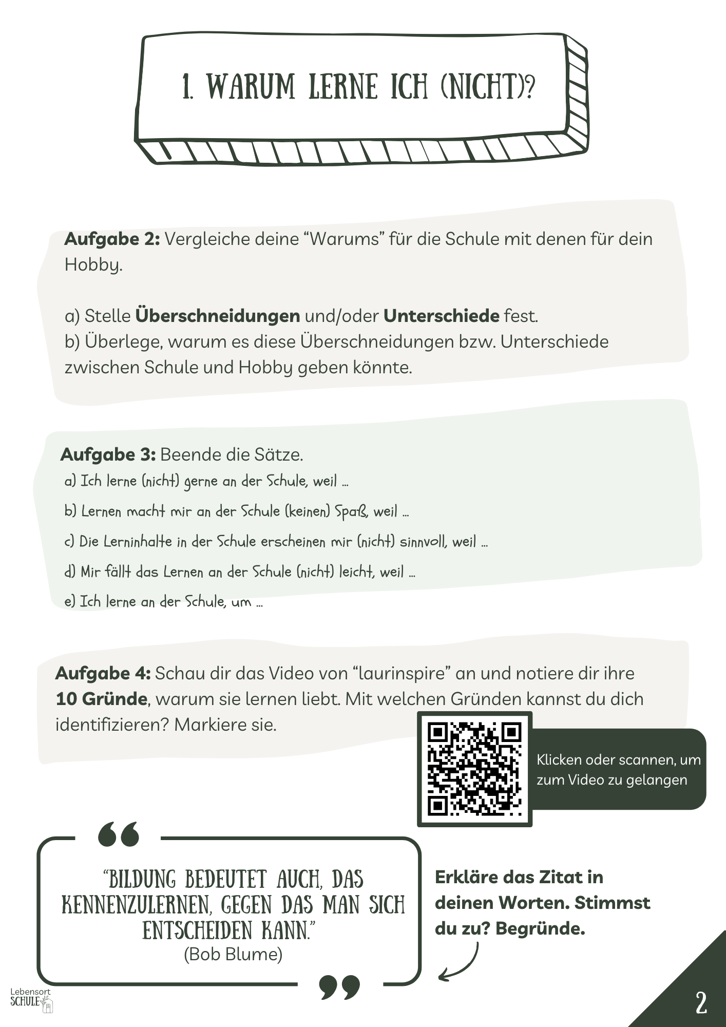 Projektheft "Das Lernen und ich": Warum lerne ich (nicht)?