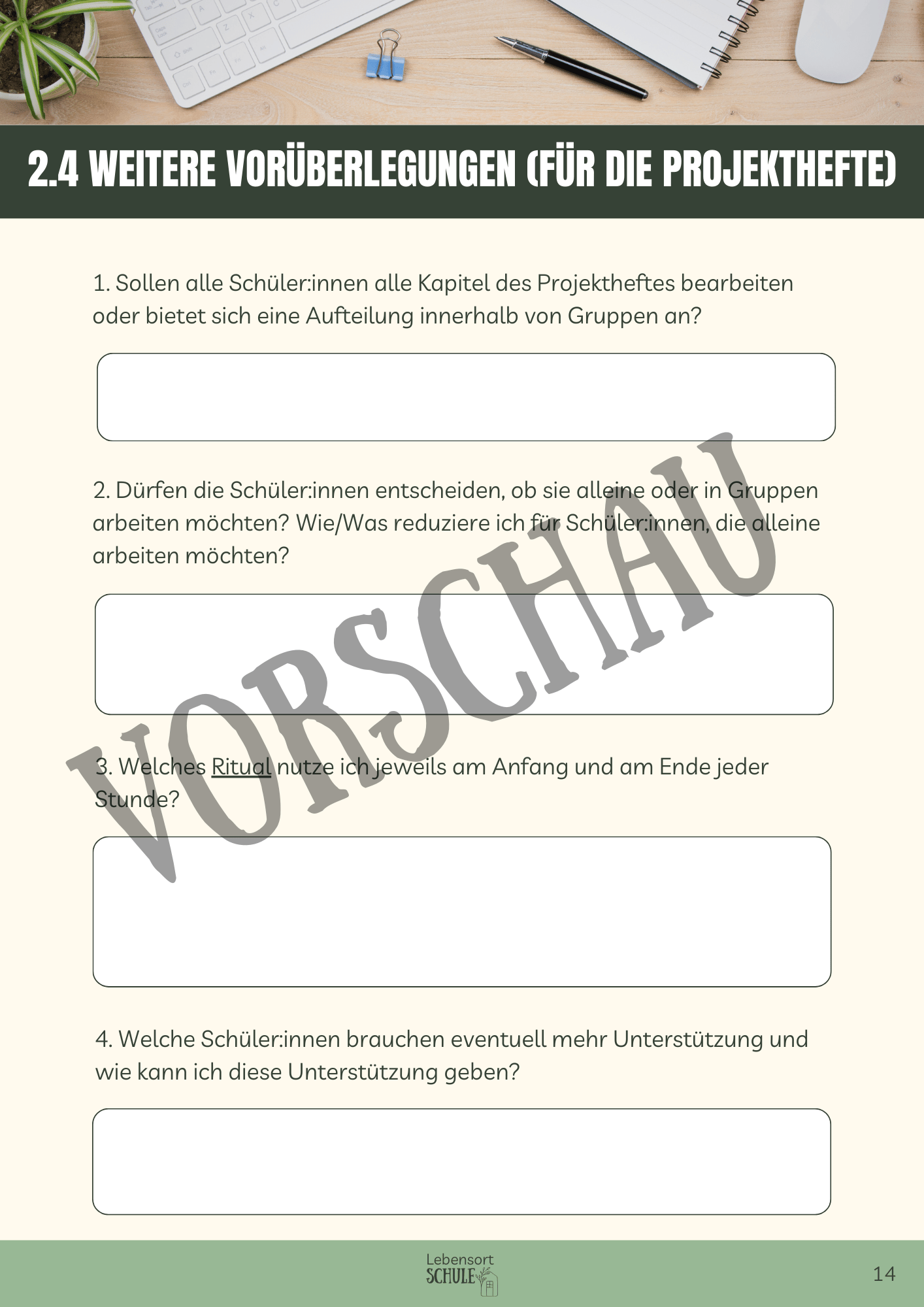 Praxisheft Projektarbeit: Weitere Vorüberlegungen (Projekthefte)