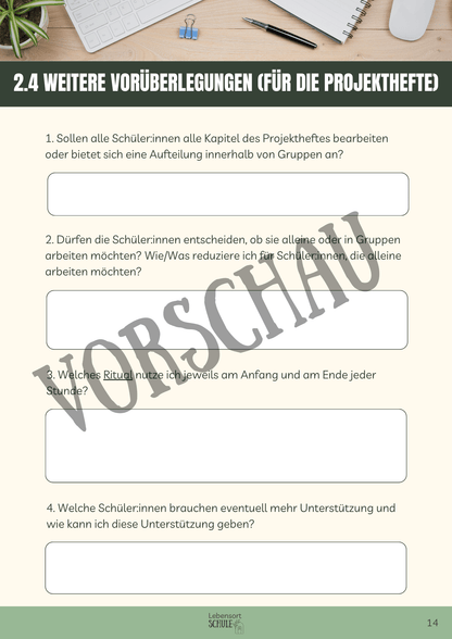 Praxisheft Projektarbeit: Weitere Vorüberlegungen (Projekthefte)