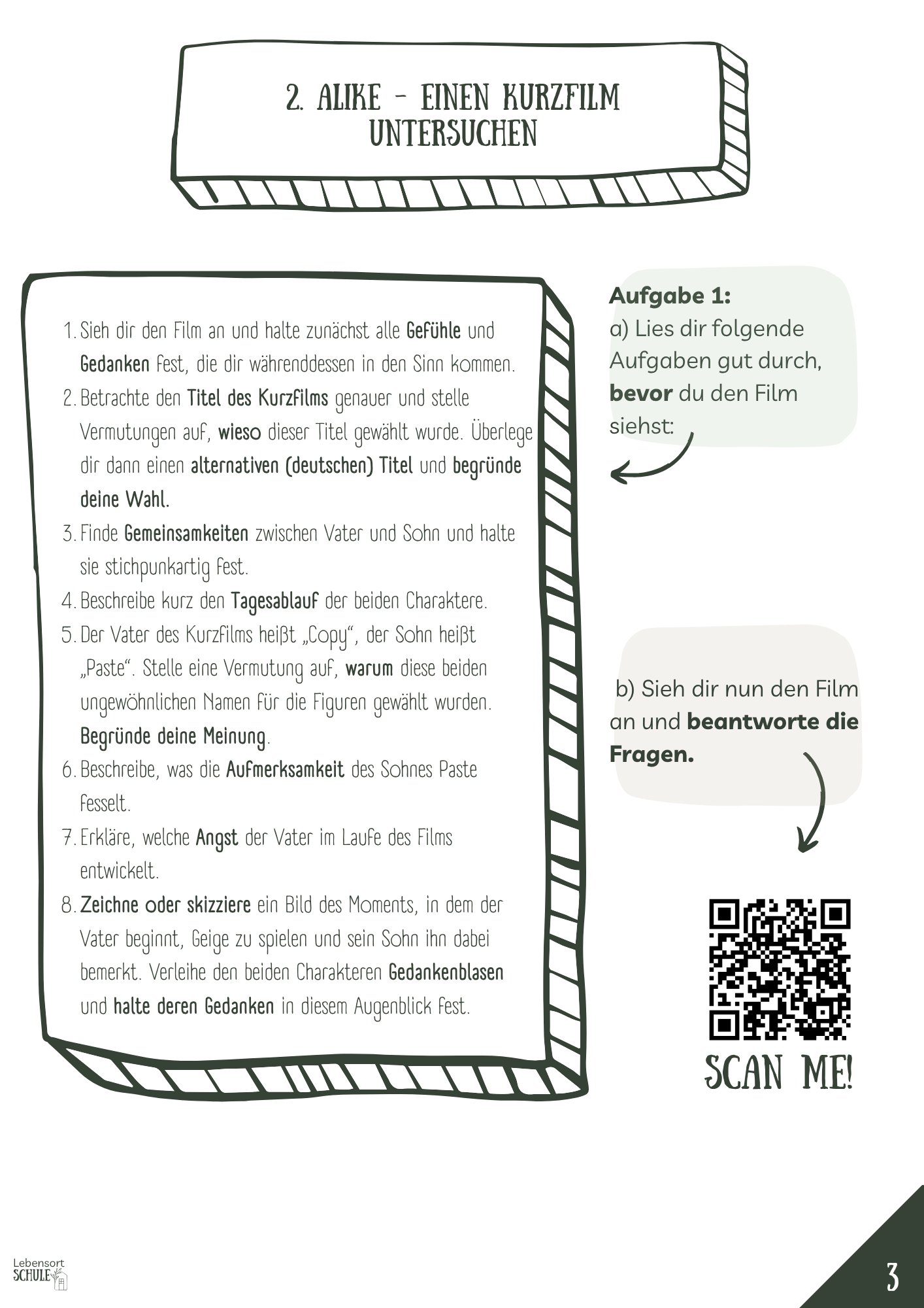 Projektheft "Schule geht auch anders - aber wie?": Einen Kurzfilm untersuchen