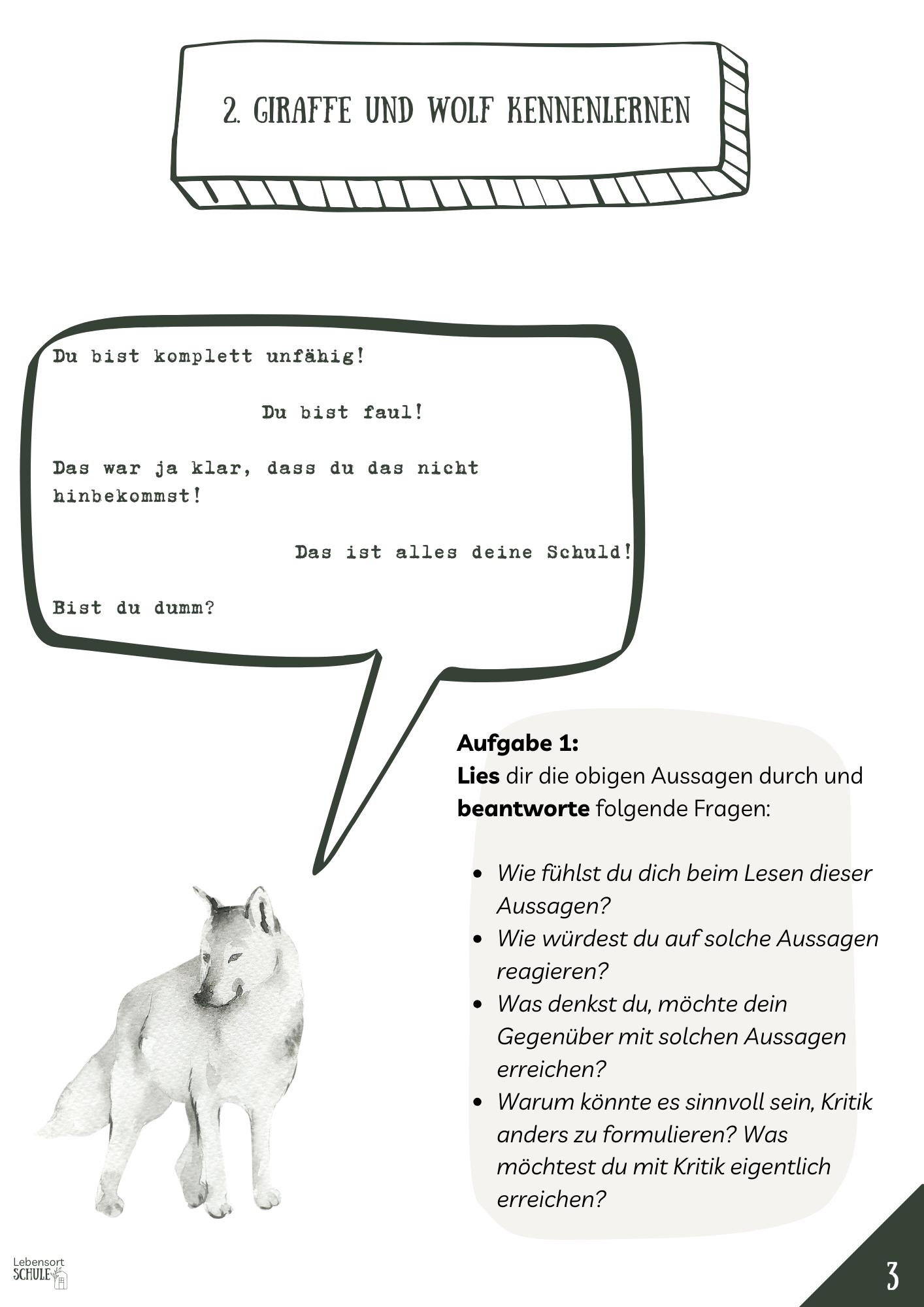 Projektheft "Die gewaltfreie Kommunikation": Giraffe und Wolf kennenlernen