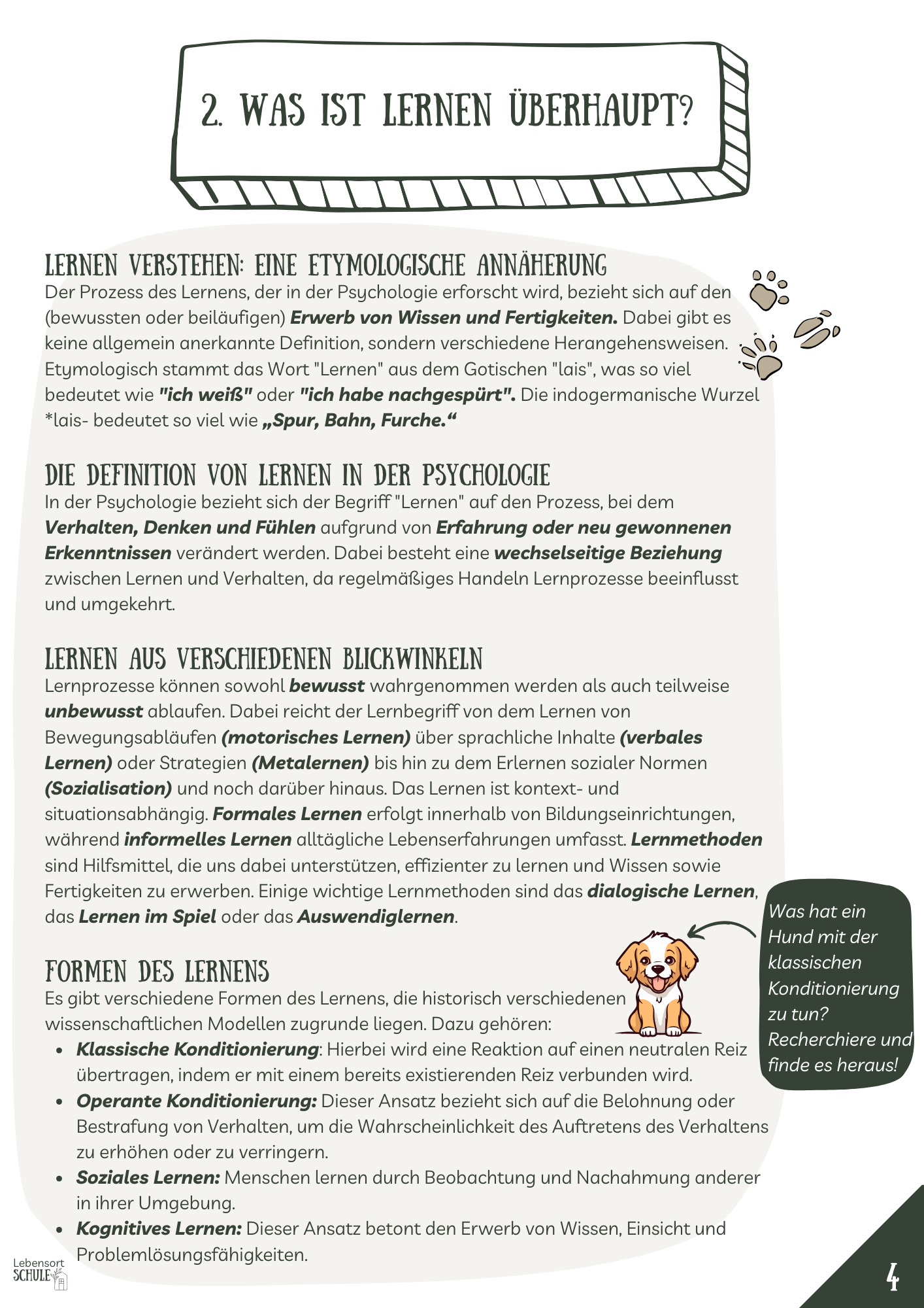 Projektheft "Das Lernen und ich": Was ist Lernen überhaupt?