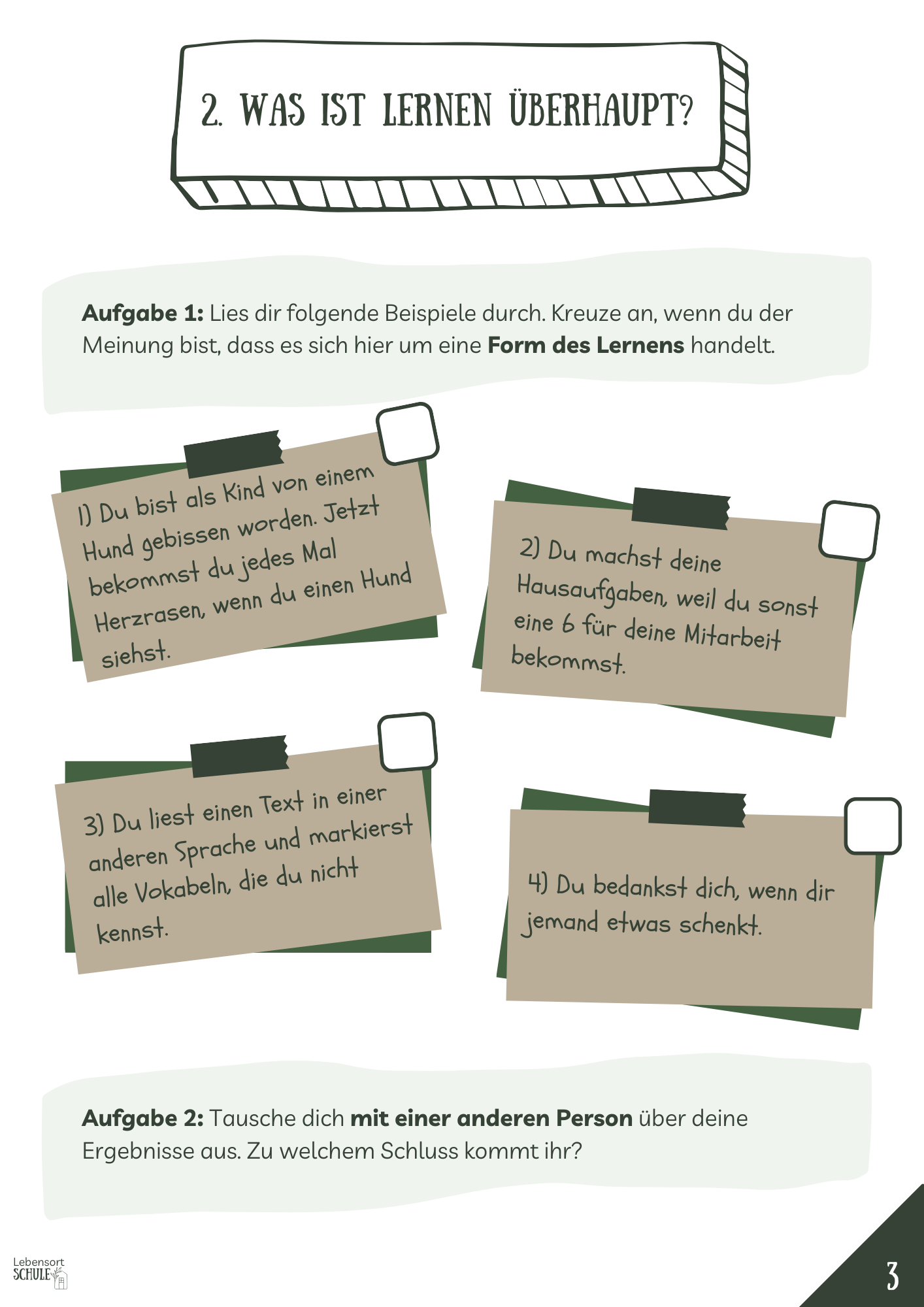 Projektheft "Das Lernen und ich": Warum lerne ich (nicht)?