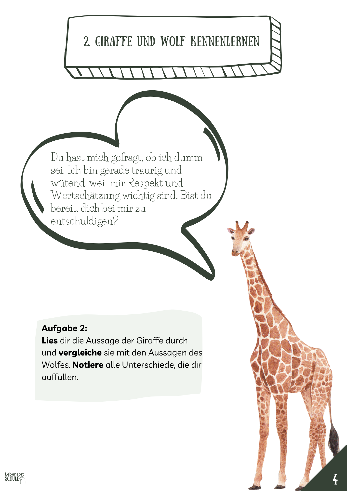 Projektheft "Die gewaltfreie Kommunikation": Giraffe und Wolf kennenlernen