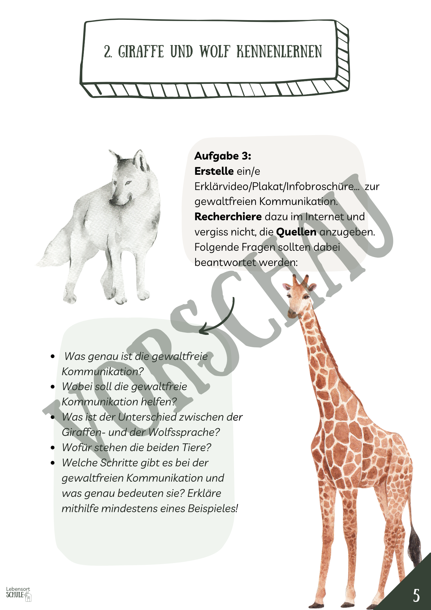 Projektheft "Die gewaltfreie Kommunikation": Giraffe und Wolf kennenlernen