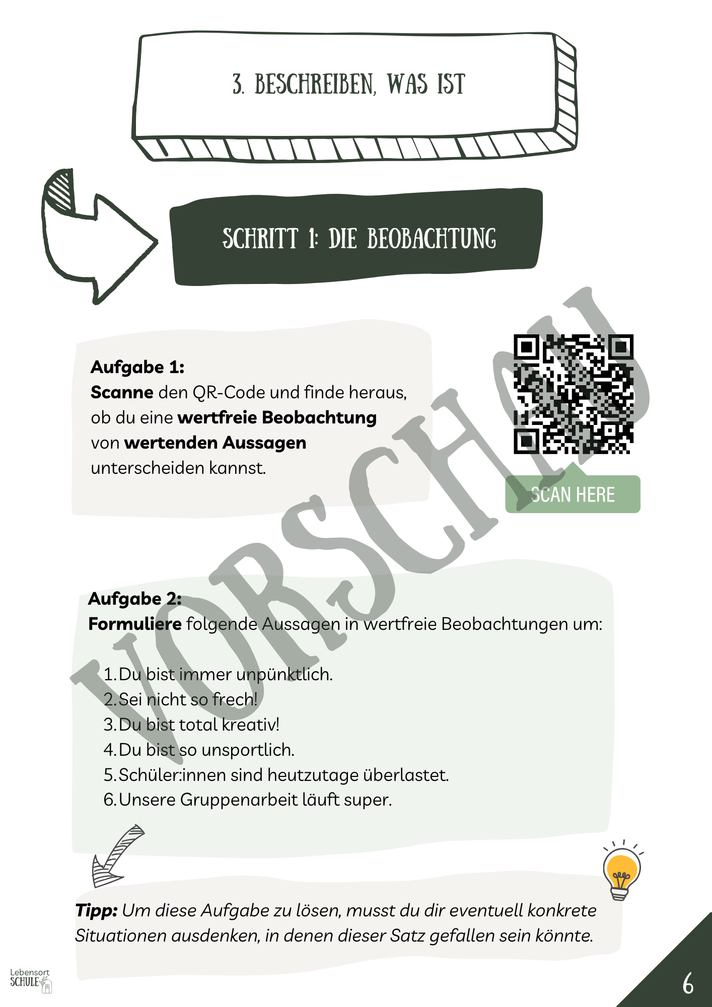 Projektheft "Die gewaltfreie Kommunikation": Schritt 1 - Beobachten