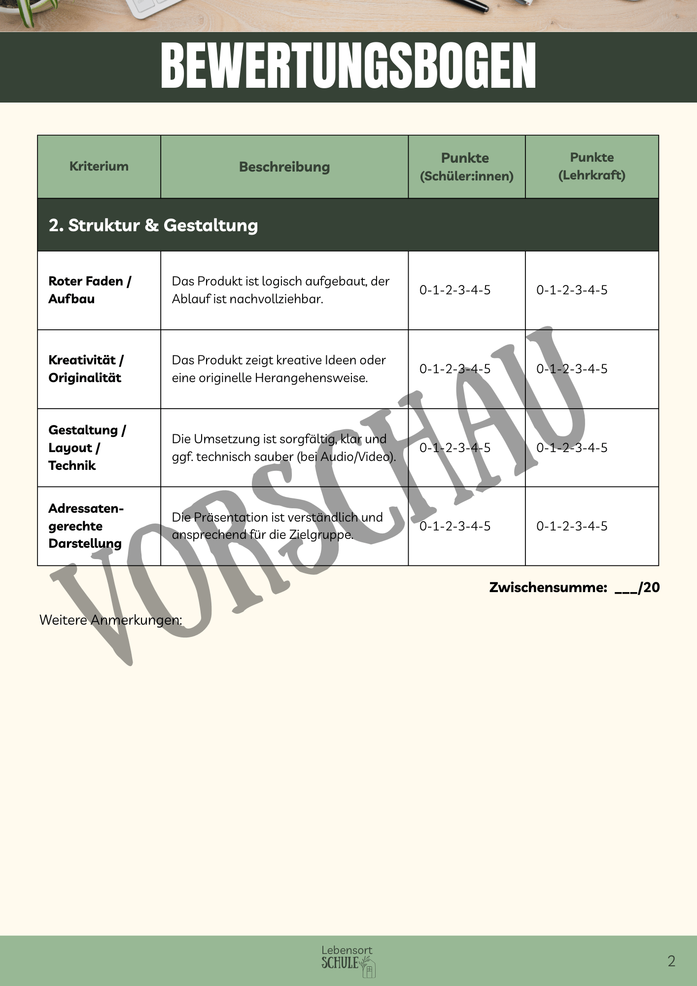 Praxisheft Projektarbeit: Bewertungsbogen