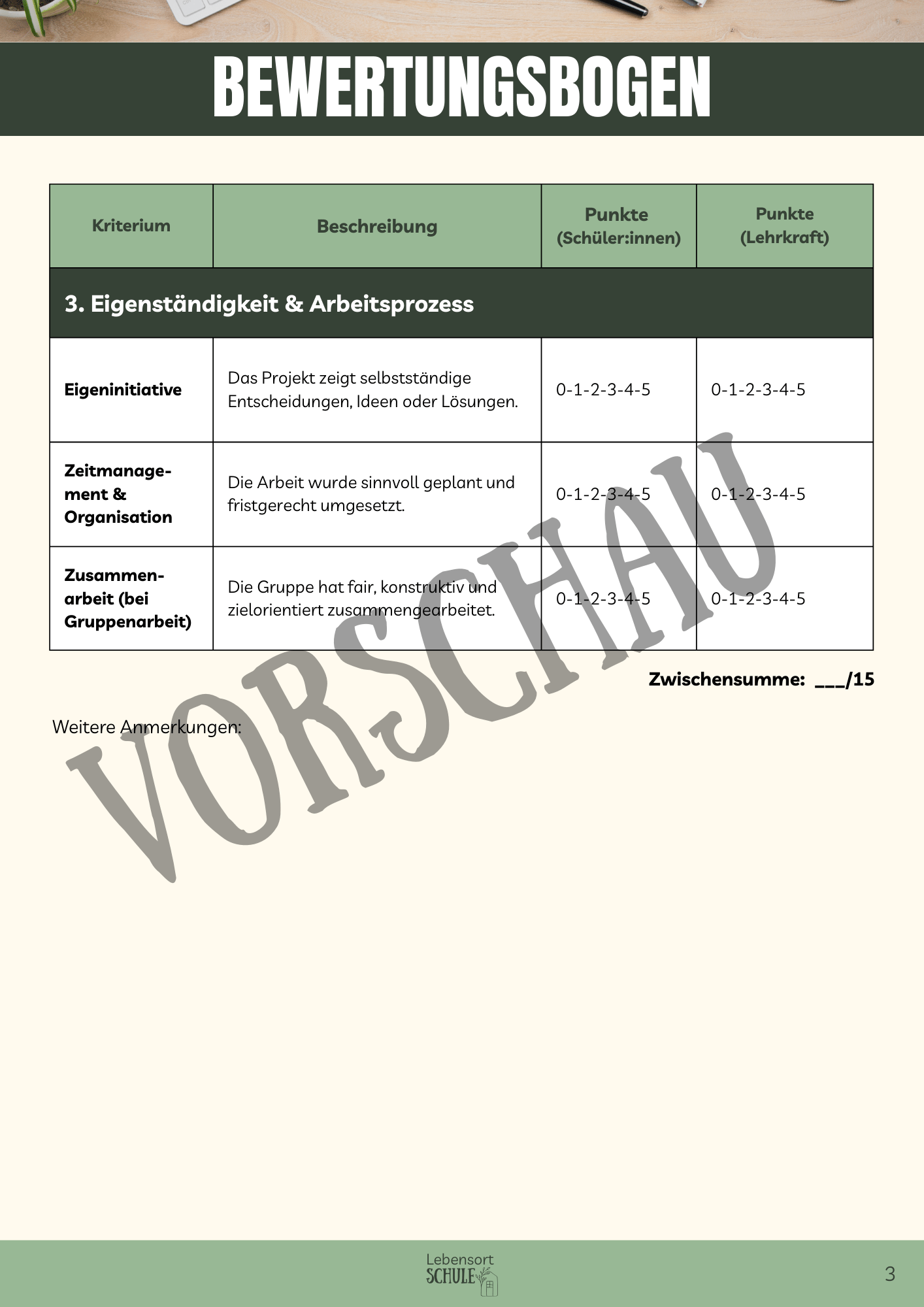 Praxisheft Projektarbeit: Bewertungsbogen