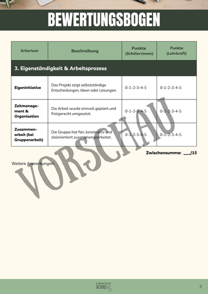 Praxisheft Projektarbeit: Bewertungsbogen