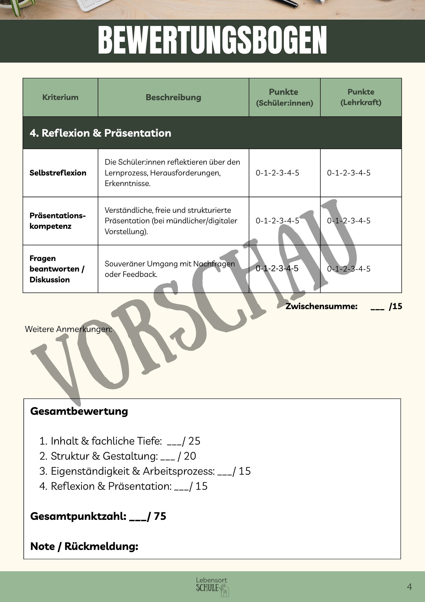 Praxisheft Projektarbeit: Bewertungsbogen