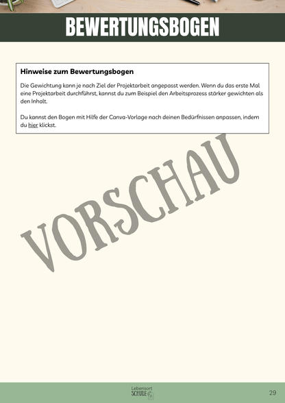 Praxisheft Projektarbeit: Bewertungsbogen Hinweise