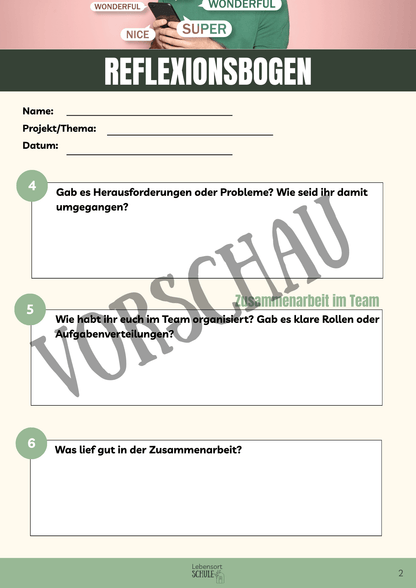 Praxisheft Projektarbeit: Reflexionsbogen