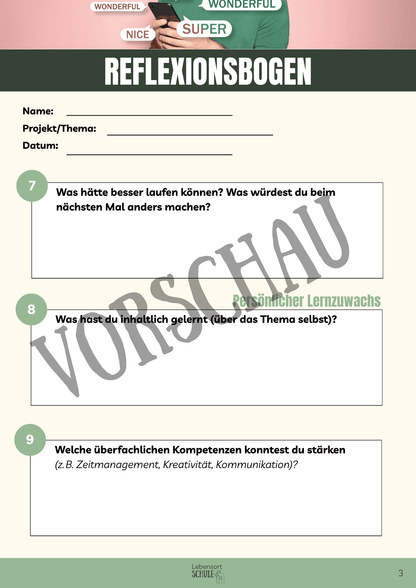 Praxisheft Projektarbeit: Reflexionsbogen