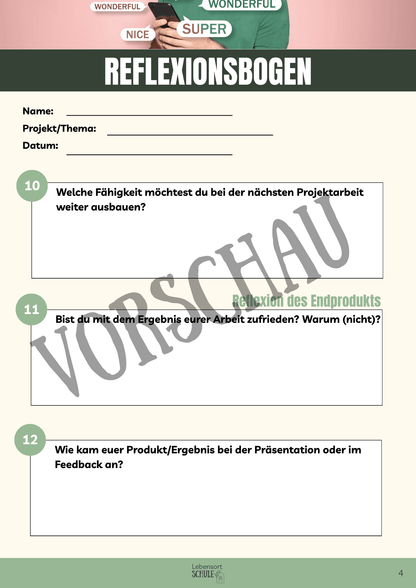 Praxisheft Projektarbeit: Reflexionsbogen