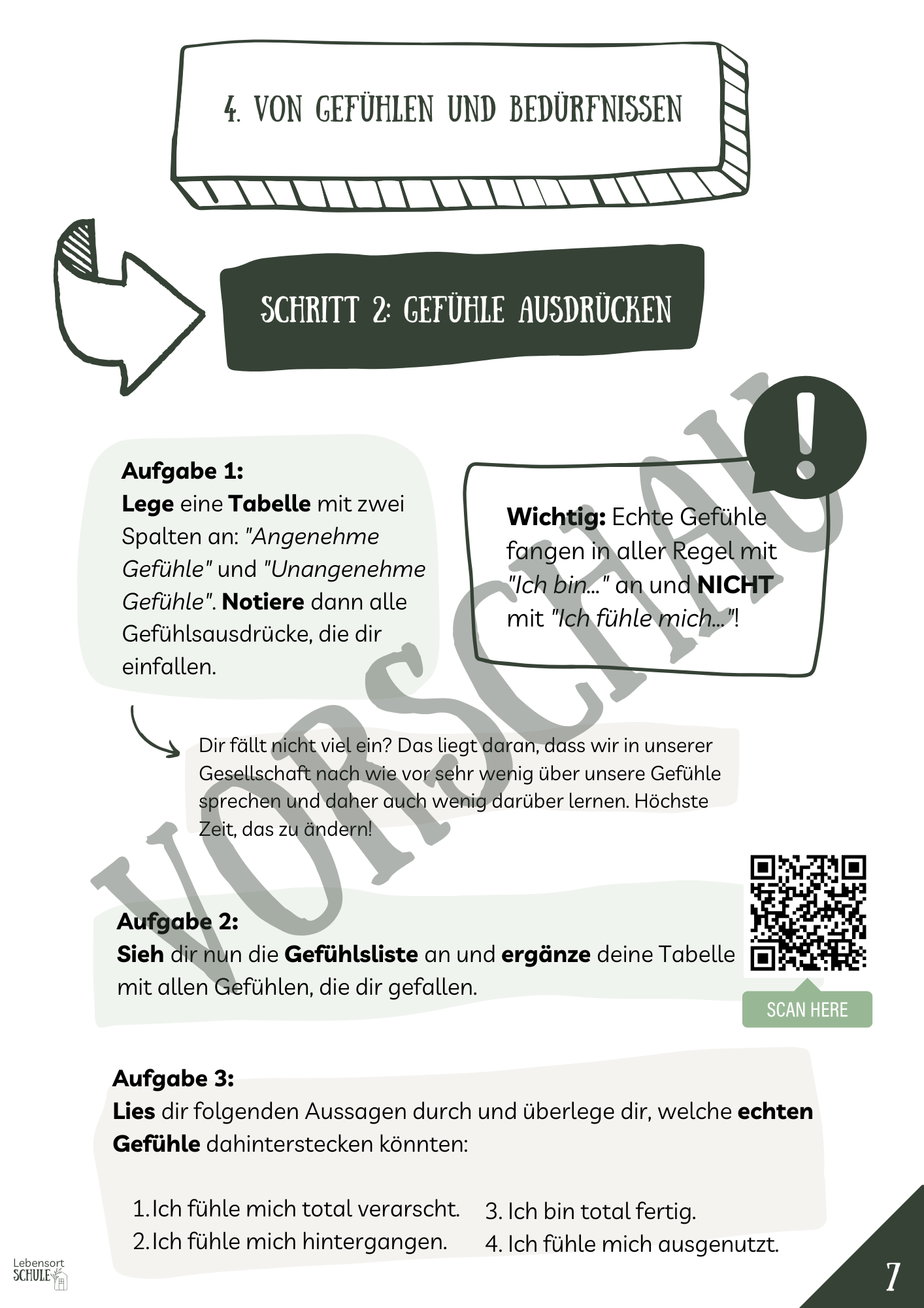 Projektheft "Die gewaltfreie Kommunikation": Schritt 2 - Gefühle ausdrücken