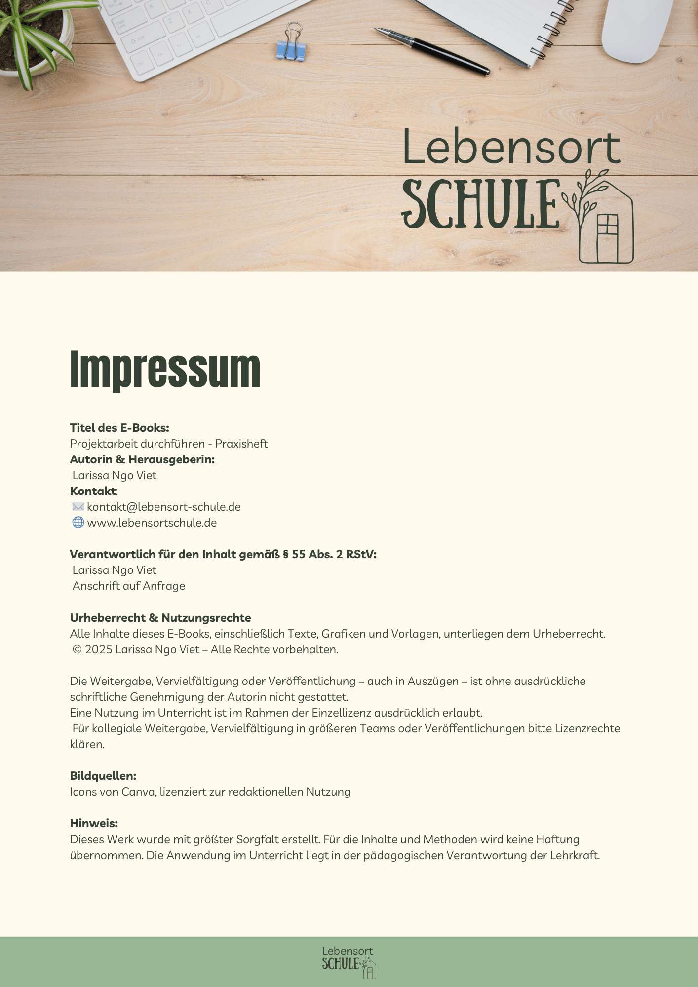 Praxisheft Projektarbeit: Impressum